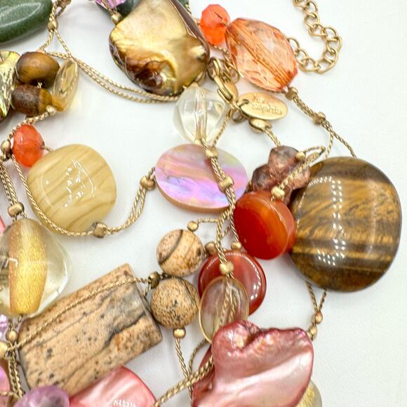 Lia Sophia Maggie Shell Gemstone Glass Bead Long Station Necklace Boho Beach 38” - Picture 10 of 14